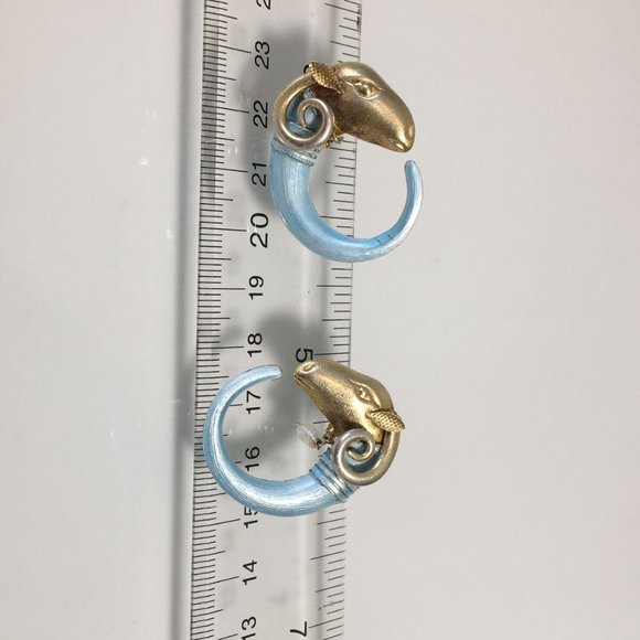 RARE FIND VINTAGE LAUREL BURCH ASSYRIAN RAMS HEAD GOLD VERMEIL EARRINGS - Picture 11 of 11